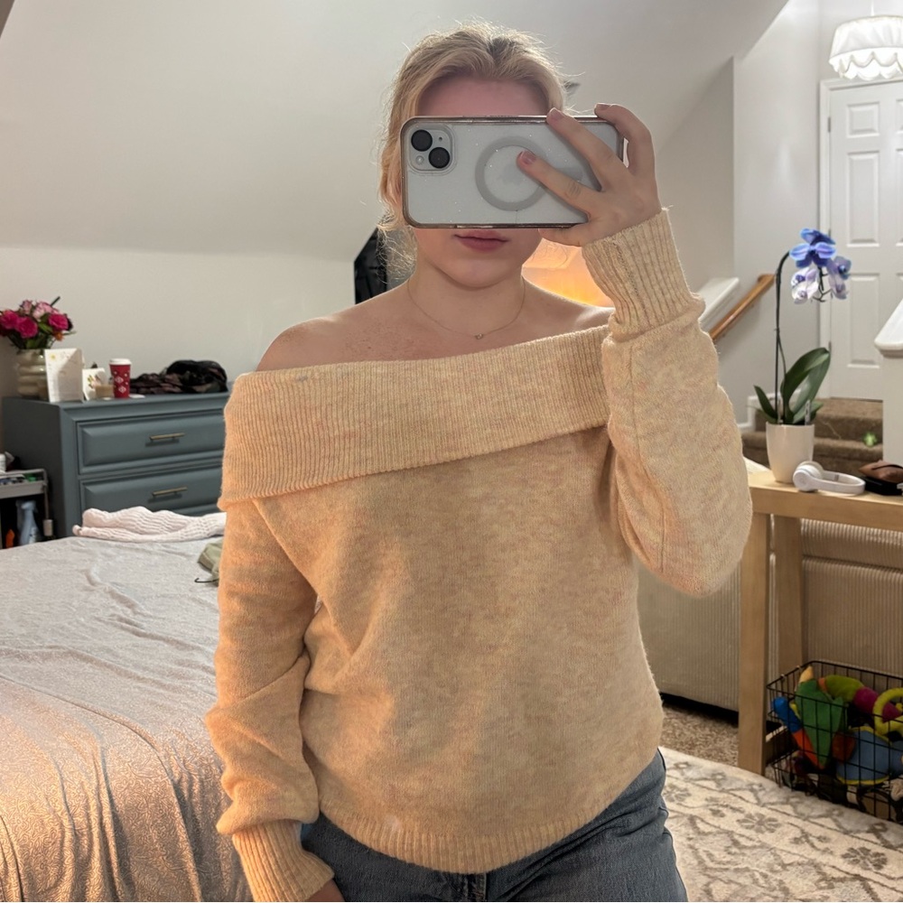Lulus Off-Shoulder Cream Sweater